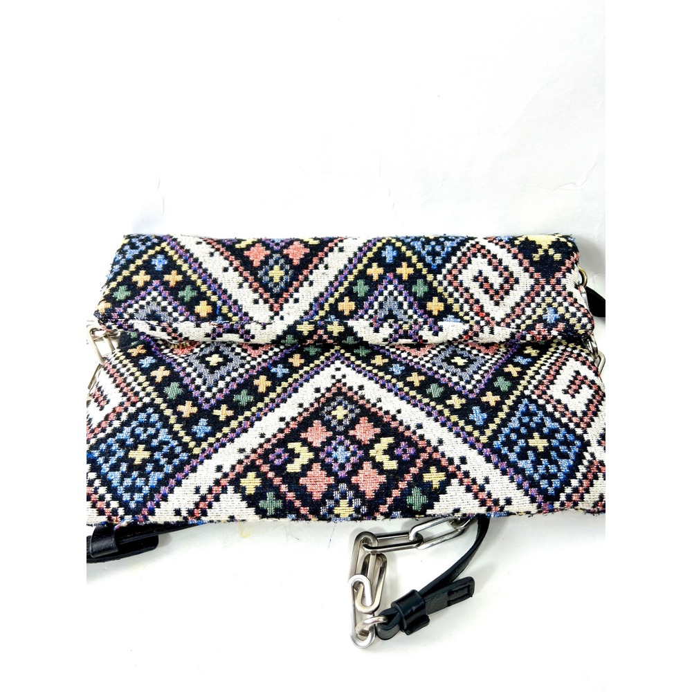 Unbranded Geometric Tapestry Foldover Clutch Crossbody Bag Multi Color Woven